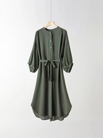 Abaya Femme Nouveau Design Excellent 100% Polyester Respirant Extensible dans les quatre sens Grande Taille Manches Lanterne Sans Couture Couleur Unie Printemps