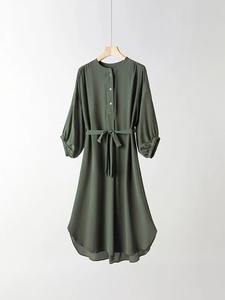 Abaya Femme Nouveau Design Exquis 100% Soie Véritable Manches Lanterne Robe Longue Unie Ceinturée Printemps-Été 2026 - Product Image 3