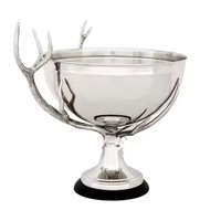Refroidisseur à champagne de luxe en forme de tête de cerf, seau à glace en métal argenté avec base en bois de cerf, refroidisseur à vin pour la décoration de bar