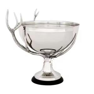 Refroidisseur à champagne de luxe en forme de tête de cerf, seau à glace en métal argenté avec base en bois de cerf, refroidisseur à vin pour la décoration de bar - Product Image 5