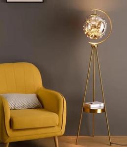 Modern Brass Floor Lamp Crystal Globe Shade Adjustable Height LED Warm <b>Light</b> Residential Use - Product Image 3