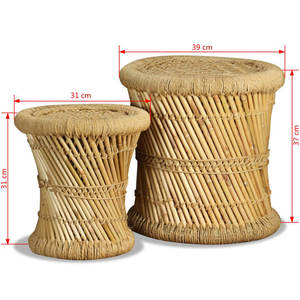 Juego de 2 taburetes artesanales de bambú y yute otomanos de fibra natural - Product Image 2