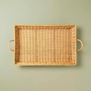 Slim Wicker Rattan Long Rectangular <b>Tray</b> Organizer For Tabletop Display, <b>Kitchen</b> Storage And Decorative Arrangement - Product Image 4