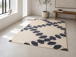 Tapis d'appoint moderne en laine écologique épaisse, motif abstrait ivoire et anthracite, motif filigrané répétitif pour hôtel et villa - Product Image 4