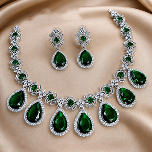 Ensemble de colliers pour femmes JeweleMarket, plaqué argent, avec cristaux et strass, style ethnique américain, pour mariage, fiançailles, anniversaire, fête, cadeau - Product Image 3