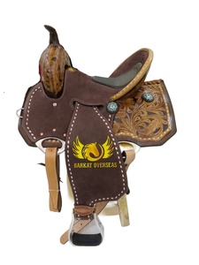 Silla de montar western de cuero genuino de doble tono personalizada con diseño de tachuelas de cobre, portátil, para equitación y doma, hecha a medida. - Product Image 2