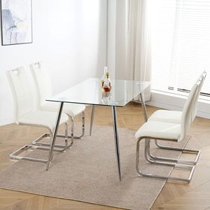 Sedie da Pranzo Moderne in Ecopelle con Gambe in Metallo Cromato, Sedia Imbottita per Soggiorno con Design del Sedile Imbottito - Product Image 1