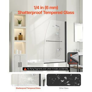 Senza cornice 34 pollici. L X 55 Pollici Porta Doccia in Vetro Temperato H, Girevole a 180 Gradi, per Vasca da Bagno, 55 Pollici Porta per vasca da bagno e doccia - Product Image 2