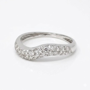 Bague en or jaune 14K/18K avec diamant de laboratoire, style vague, alliance incurvée, bijoux empilables pour mariage - Product Image 2