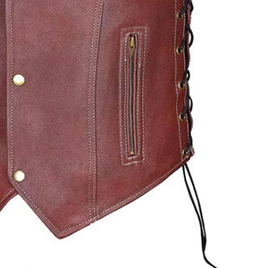 Chaleco de Motociclista de Cuero Vacuno Genuino Marrón para Hombre, Estilo Vintage, con Cordones Laterales Ajustables y Bolsillos con Cremallera - Product Image 4