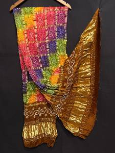 Ethnic Rayon Chiffon <b>Shawl</b> With Embroidery Color Blocking Pattern For Women Casual Spring Summer Wear - Product Image 5