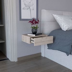 Milano Light Gray <b>Floating</b> Nightstand with Drawer Wall Mounted End Table for Bedroom - Product Image 4