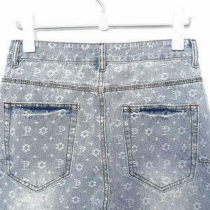 Jeans vintage pour hommes de créateurs, motifs brodés, tissu jacquard en denim, vente en gros, coupe droite, tricoté, taille mi-haute - Product Image 5
