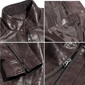 Blouson Moto Décontracté Marron en PU Respirant pour Homme Tombola Sports, Col Montant, Fermeture Éclair, Coupe Slim, Longueur Standard, Vêtement d'Hiver - Product Image 6