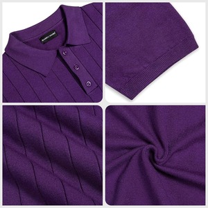 Polo de punto morado personalizado de manga corta con cuello acanalado, suéter ligero informal para hombre, ropa al por mayor OEM ODM - Product Image 2
