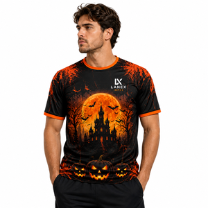 T-shirt d'Halloween pour hommes, imprimé personnalisé, motif citrouille 3D, château hanté, chauve-souris, noir et orange, manches courtes, streetwear décontracté, sport - Product Image 2