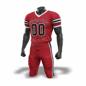 Maillot de football américain personnalisé pour équipe, rouge, col en V, manches courtes, sublimé, respirant, en mesh, uniforme sportif pour homme - Product Image 1