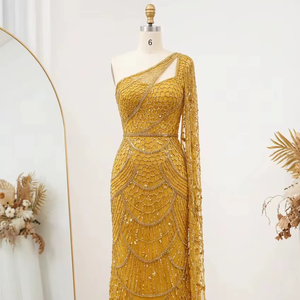 Vestido de Noche Glamuroso con Cuentas y Patrón Geométrico, Cuello Alto, Capa, Vestido Formal de Lujo al por Mayor para Damas, Ropa para Ocasiones Formales - Product Image 1