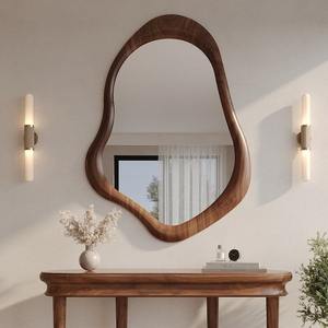 Miroir mural élégant en bois avec cadre sculpté, ton brun riche, parfait pour la décoration de salle à manger ou de hall d'entrée - Product Image 5