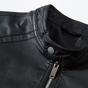 Unisex Black PU Leather Denim <b>Jacket</b> V-neck <b>Half</b> <b>Zip</b> Slim Fit Regular Length Quick Dry Vintage Winter Wear - Product Image 5