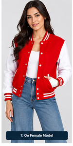 <b>Men</b> red Wool Varsity <b>Jacket</b> With Brown Leather Sleeves Preppy Style Turn-down Collar Button Closure Autumn Wear - Product Image 5