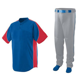 Ensemble uniforme de baseball pour homme, bleu et rouge, manches courtes, boutons sur le devant, tissu polyester respirant et anti-humidité - Product Image 1