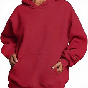 เสื้อสเวตเชิ้ตมีฮู้ดสีแดงสำหรับผู้หญิง ผ้าฝ้าย 100% ผ้าฟลีซ แขนยาว สีพื้น ระบายอากาศได้ดี มีกระเป๋า เหมาะสำหรับใส่ในฤดูใบไม้ร่วง - Product Image 5
