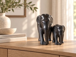 Paire d'éléphants Karungali, figurines d'éléphants artisanales, ensemble de statues décoratives pour la décoration de la maison, du bureau ou de la table, cadeau - Product Image 3
