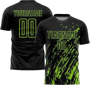 Camiseta de Fútbol Sublimada Personalizada, Negra y Verde, Manga Corta, Cuello Redondo, Transpirable, Uniforme de Equipo de Poliéster - Product Image 4