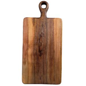Planches à découper rectangulaires personnalisées en bois d'acacia avec poignées de sangle polies et élégantes pour pizza au fromage dans la cuisine de restaurant - Product Image 1