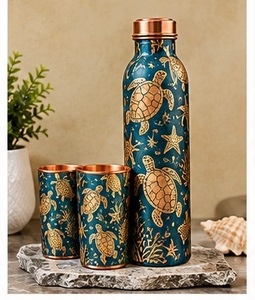 Elegante Juego de Botella de Agua de Cobre con 2 Tazas, Diseño Floral Rosa, Termo Metálico para Viaje - Product Image 5