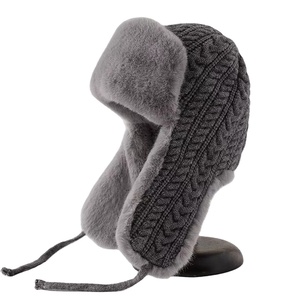 Gorro Unisex de Punto con Mezcla de Lana, Estilo Lei Feng, con Estampado Puff, Protección Extendida para las Orejas, Cálido para Invierno, a Prueba de Frío para Ciclismo - Product Image 1