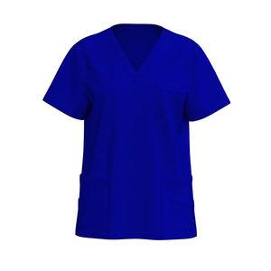 Unisex <b>Scrub</b> <b>Top</b> Shirt V Neck And Short Sleeve Hospital Wear Cotton Fabric Custom Logo And Solid Color - Product Image 1