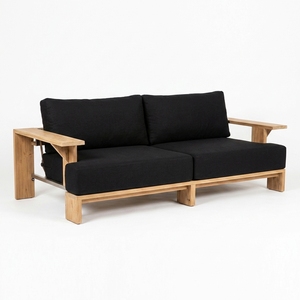 Canapé de villa moderne carré, structure en teck massif, 3 places, housse amovible lavable, revêtement en tissu, personnalisable, appartement, hôtel - Product Image 2