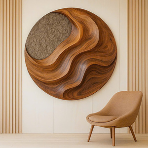Sculpture murale en bois Art Déco artisanale, écologique et durable, de forme ronde pour salon - Cadeau artistique de déménagement - Product Image 1