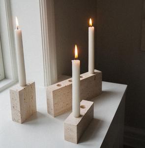 Juego de Portavelas de Bloques de Piedra Travertino Natural, Rectangular Minimalista, Moderno, Hecho a Mano, Decorativo y de Moda - Product Image 1