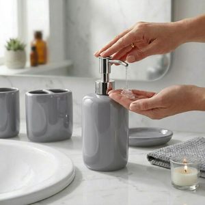 Hot Selling Gray Marble <b>Bathroom</b> <b>Accessories</b> <b>Set</b> with Stainless Steel Pump Use For Home and Restaurant - Product Image 4