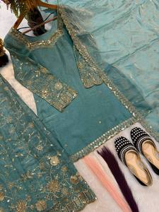 Trending Wholesale Premium Quality Designer Embroidery Sequence Worked <b>Top</b>-Sharara Dupatta Set Fully Stitched Ready Wear Party - Product Image 4