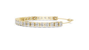 <b>Solid</b> Gold Bangle Chain Hybrid <b>Bracelet</b> with Round Diamonds - Product Image 3