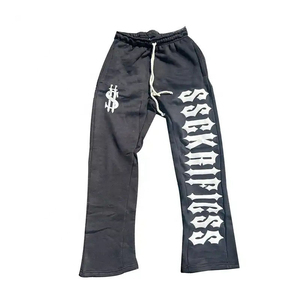 High Quality Wholesale 100%Cotton Fleece Flare <b>Track</b> Jogger Puff Print Sweatsuits Men's Sweatpants Stacked Sweat <b>Pants</b> for Men - Product Image 6
