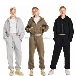 Custom Sweatpants Hoodies Set Street Wear Casual Heavyweight Crop Hoodies y Joggers Trajes para las mujeres - Product Image 1