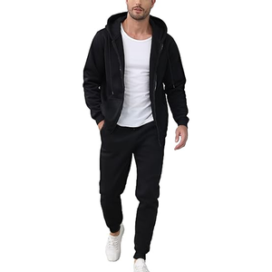 Men's Athletic 2-Piece Set Solid Print Hoodie Casual Tracksuit Full Zip Long Sleeve Sweatsuit for Winter Breathable <b>Jogging</b> - Product Image 2