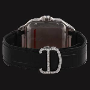 Reloj de Pulsera Hermoso con Caja Cuadrada Hecha a Mano, Números Romanos, Esfera de Moissanita en Oro Blanco y Correa de Goma Negra, Regalo Personalizado para Hombre - Product Image 4