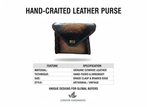 Sac à bandoulière vintage en cuir véritable de vachette, artisanal, résistant à l'eau, avec bouton, motif floral sculpté, style western - Product Image 6