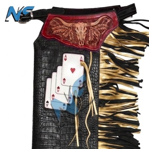 Custom Premium Textured -Embossed Genuine <b>Leather</b> Durable Abrasion-Resistant Western Chaps with Tassels for Men - Product Image 2