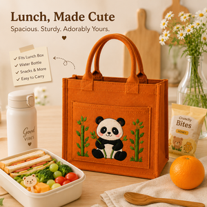Sac fourre-tout en jute Panda de dessin animé 24x20x12cm, sac de courses à porter à la main, couleur orange, usage quotidien - Product Image 3