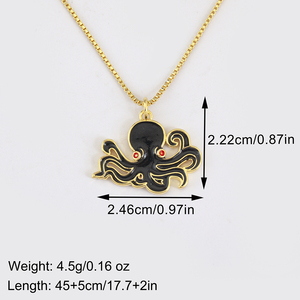 Collar QIKU al por mayor de <span class=keywords><strong>pulpo</strong></span> esmaltado en negro y rosa, colgante de cobre con diseño de animal marino para niños - Product Image 5