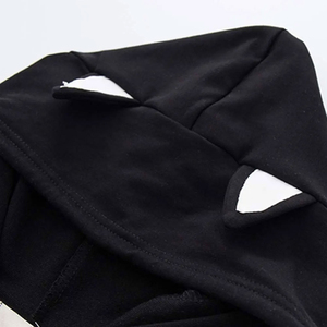 Sudadera con Capucha de Alta Calidad para Mujer, Diseño Color Block con Estampado de Gato, Diseño de Pez y Texto Japonés en el Logotipo Frontal, Ropa Casual de Otoño - Product Image 6