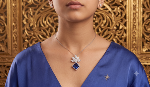 Collar con Colgante de Flor de Diamante Shivay Star, Zirconia Azul, Oro Sólido de 10K, Cadena de Serpiente Chapada en Rodio, para Mujer - Product Image 3