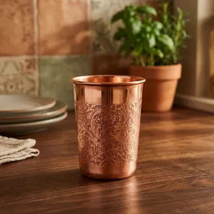 Vaso de Cobre Grabado con Diseño Floral Tradicional, Taza de Cobre Puro para Beber, para el Hogar, Comedor, Cocina y Regalos - Product Image 5